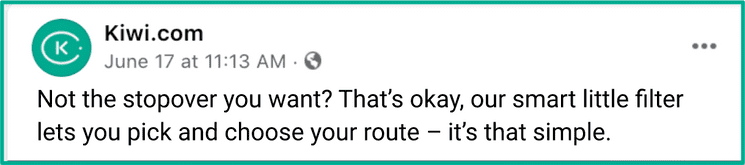 Not the stopover you want?
That’s okay, our smart little filter lets you pick and choose your route – it’s that simple.
