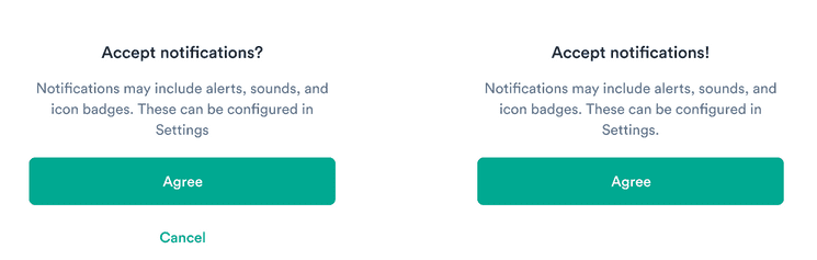 A dialog with two buttons: agree and cancel.